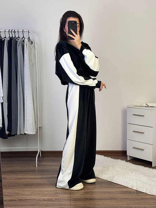 Жіночий прогулянковий костюм-двійка: кофта та штани велюр Чорний, 46/48 Одеса - фото 5