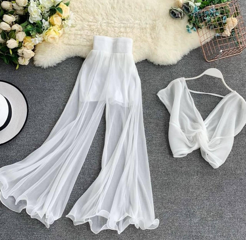 Жіночий літній костюм повітряний: топ і штани шифон + підкладка Білий, 42/44 Одеса - фото 1