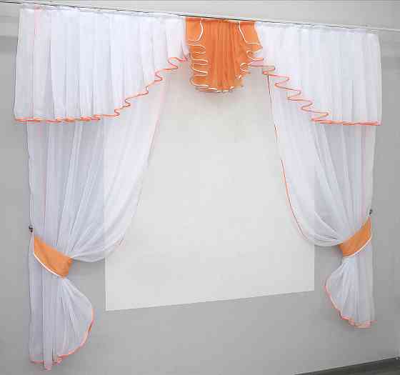 Кухонний комплект VR-Textil № 103к шторки з ламбрекеном білий з персиковим 200х170 см (52-0040) Київ