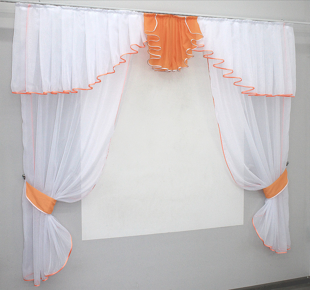 Кухонний комплект VR-Textil № 103к шторки з ламбрекеном білий з персиковим 200х170 см (52-0040) Київ - фото 1