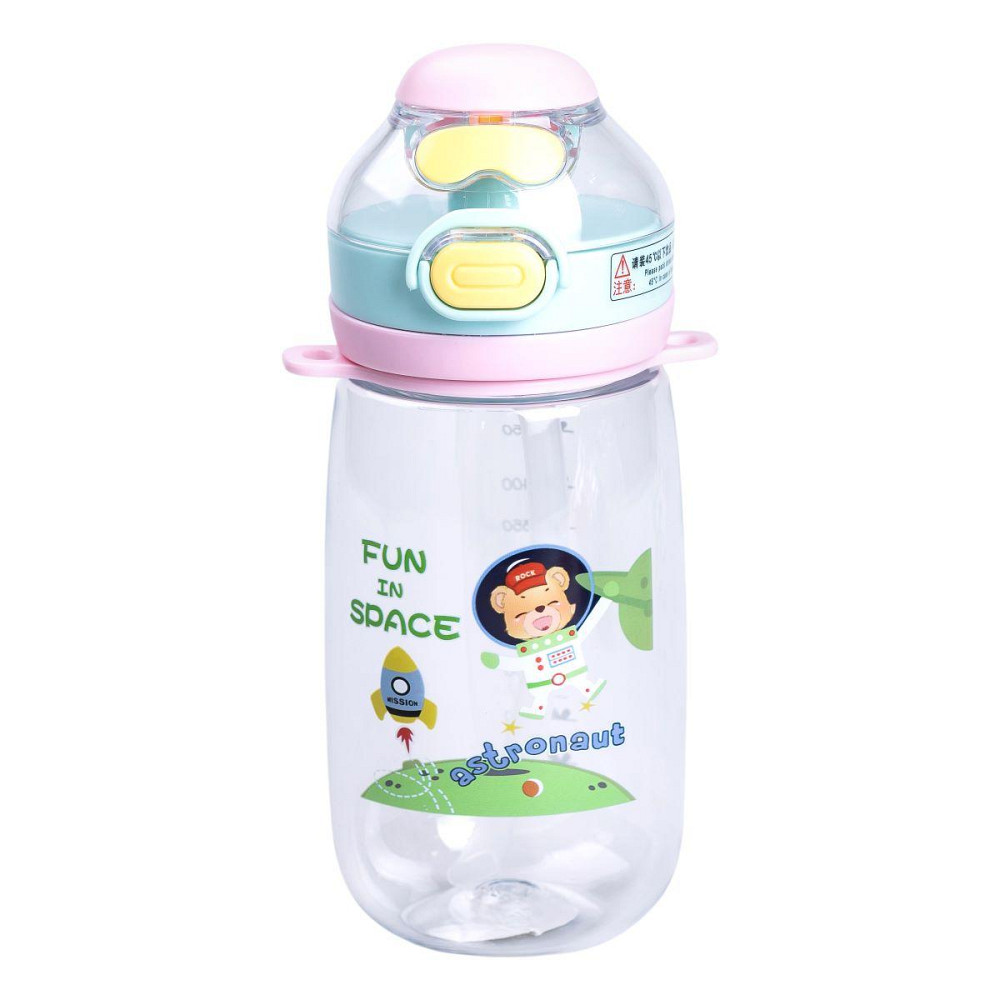 Пляшка для води дитяча 550 мл з ремінцем і трубочкою для спорту та школи 20 см Зелена HP-14-45GR Київ - фото 2