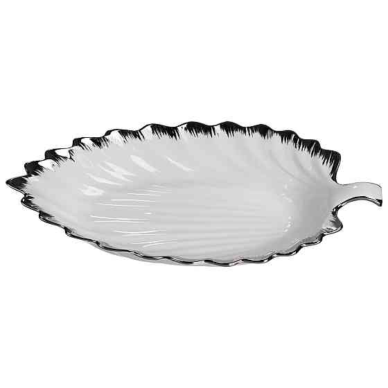 Yiwu Порцелянове блюдо для сервірування столу у формі листа 41×20×6,5 (см) Біле зі сріблом 2551 Коломыя