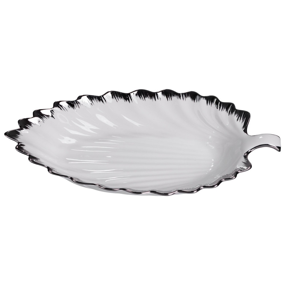 Yiwu Порцелянове блюдо для сервірування столу у формі листа 41×20×6,5 (см) Біле зі сріблом 2551 Коломыя - изображение 4