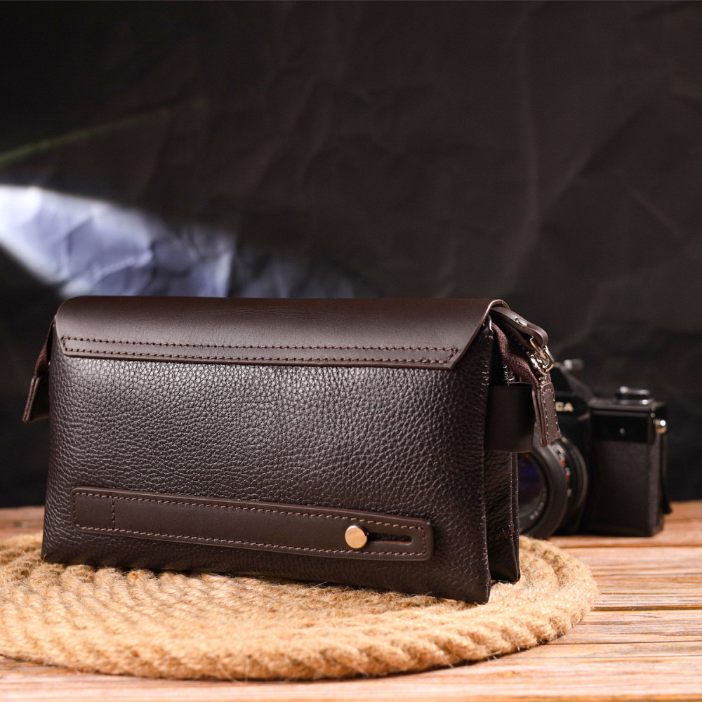 Стильний чоловічий клатч із натуральної комбінованої шкіри CANPELLINI 21566 Коричневий Київ - фото 8