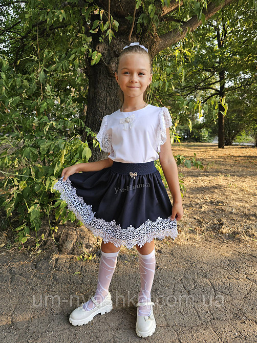 Комплект школьной формы блузка короткий рукав и юбочка с кружевом 116-134 Кривой Рог - изображение 1
