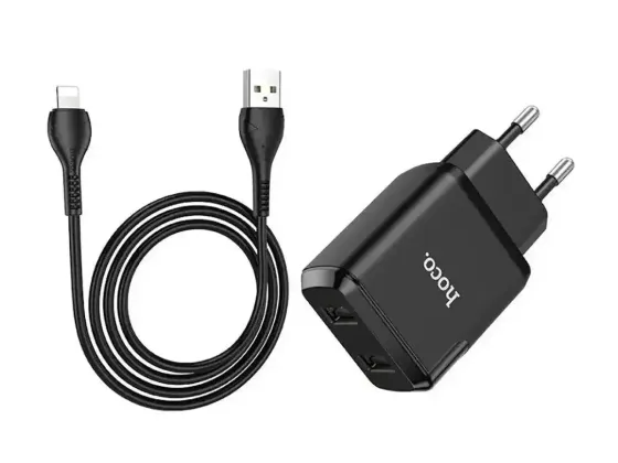 Мережевий зарядний пристрій Hoco N7 Speedy 220V (10.5W, 5V/2.1A) на 2 USB-порти з кабелем USB - Lightning Одеса