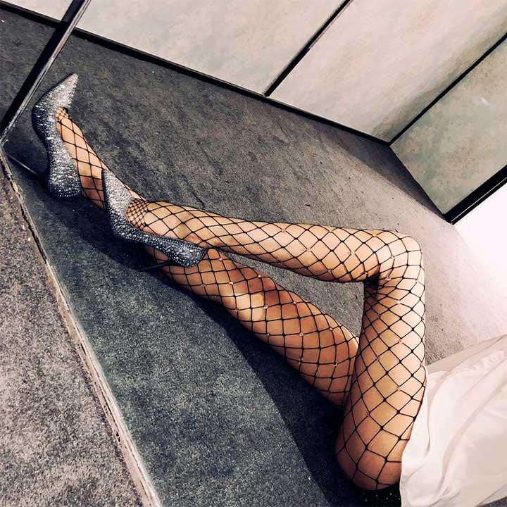 Колготы в крупную сетку с камушками - Чёрный - 2/3/4 (S/M/L) – Эротическое бельё Винница - изображение 5