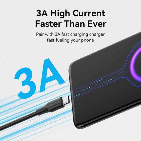 Кабель USB 2.0 AM-Type-C M, 3.0 м, 60W PVC чорний Vention Вінниця