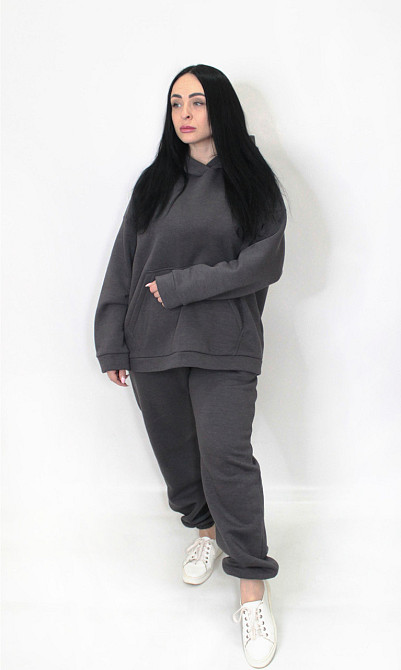 Женский спортивный теплый костюм трехнитка на флисе Графитовый XS-S Харьков - изображение 3