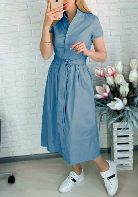 Довга котонова сукня на гудзиках "Lesley" оптом | Норма Джинс (блакитний), 46-48 Київ - фото 1