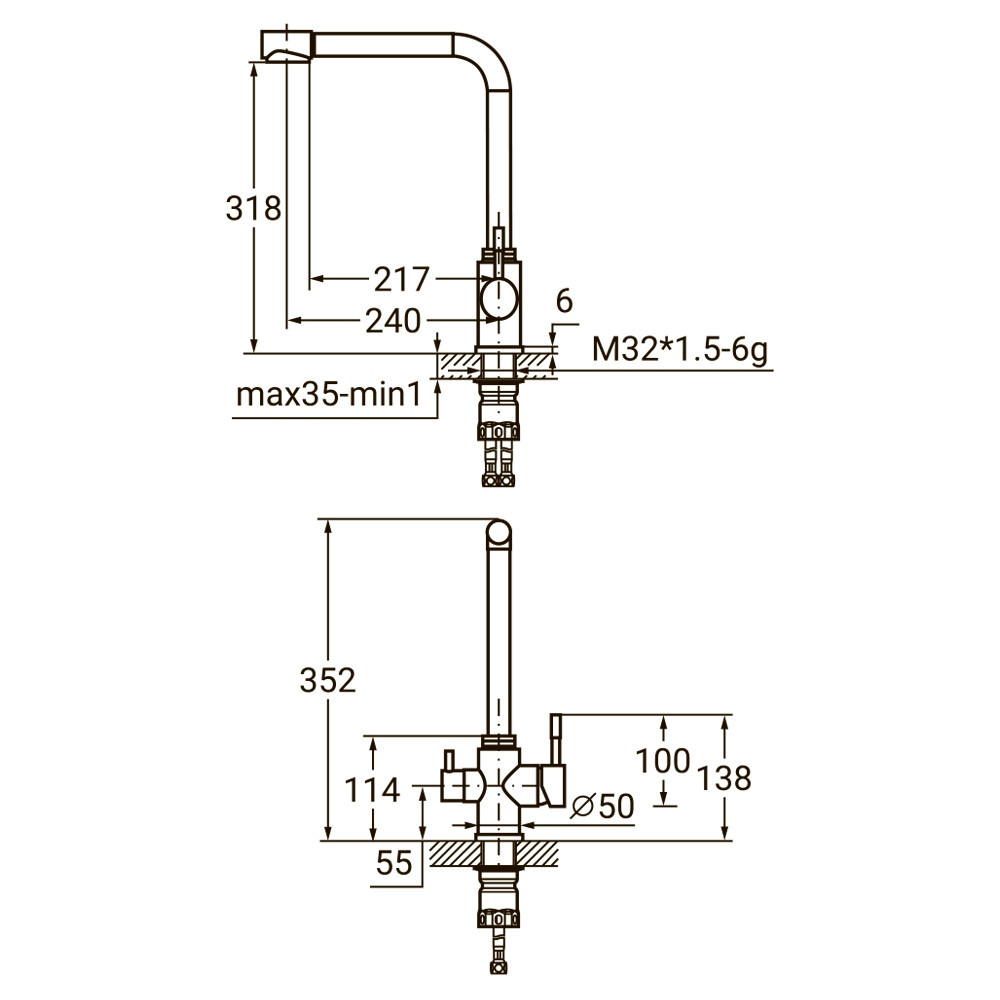 Змішувач KT Ø35 для кухні гусак з виходом для питної води на гайці SS AQUATICA KT-4B770P (9722121) Київ - фото 2