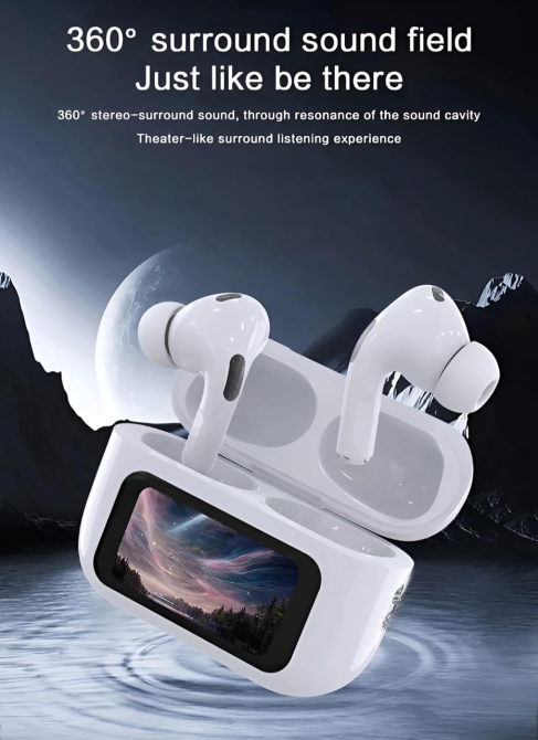 Беспроводные наушники TWS Touch Screen с сенсорным экраном, ANC/ENC шумоподавлением и Bluetooth 5.3, White (Белые) Киев - изображение 8