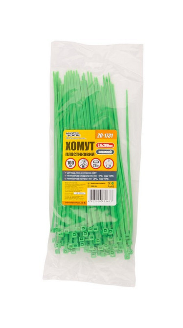 MASTERTOOL Хомут нейлоновий MASTERTOOL 3.6х200 мм 100 шт зелений 20-1731 Коломыя - изображение 4