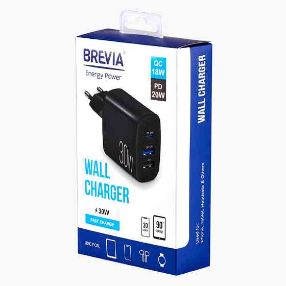Сетевое зарядное устройство Brevia ePower PD20W+QC18W+12W черный Львов