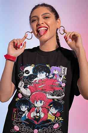 Футболка з аніме принтом Схампоо Руміко Такахасхі Ранма оверсайз (S/M/L) Чорний AnimeJ1075 Дніпро