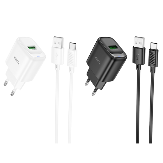 Мережевий зарядний пристрій з кабелем HOCO C140A Smart single port QC3.0 charger set(Type-C)(EU) Black Одеса
