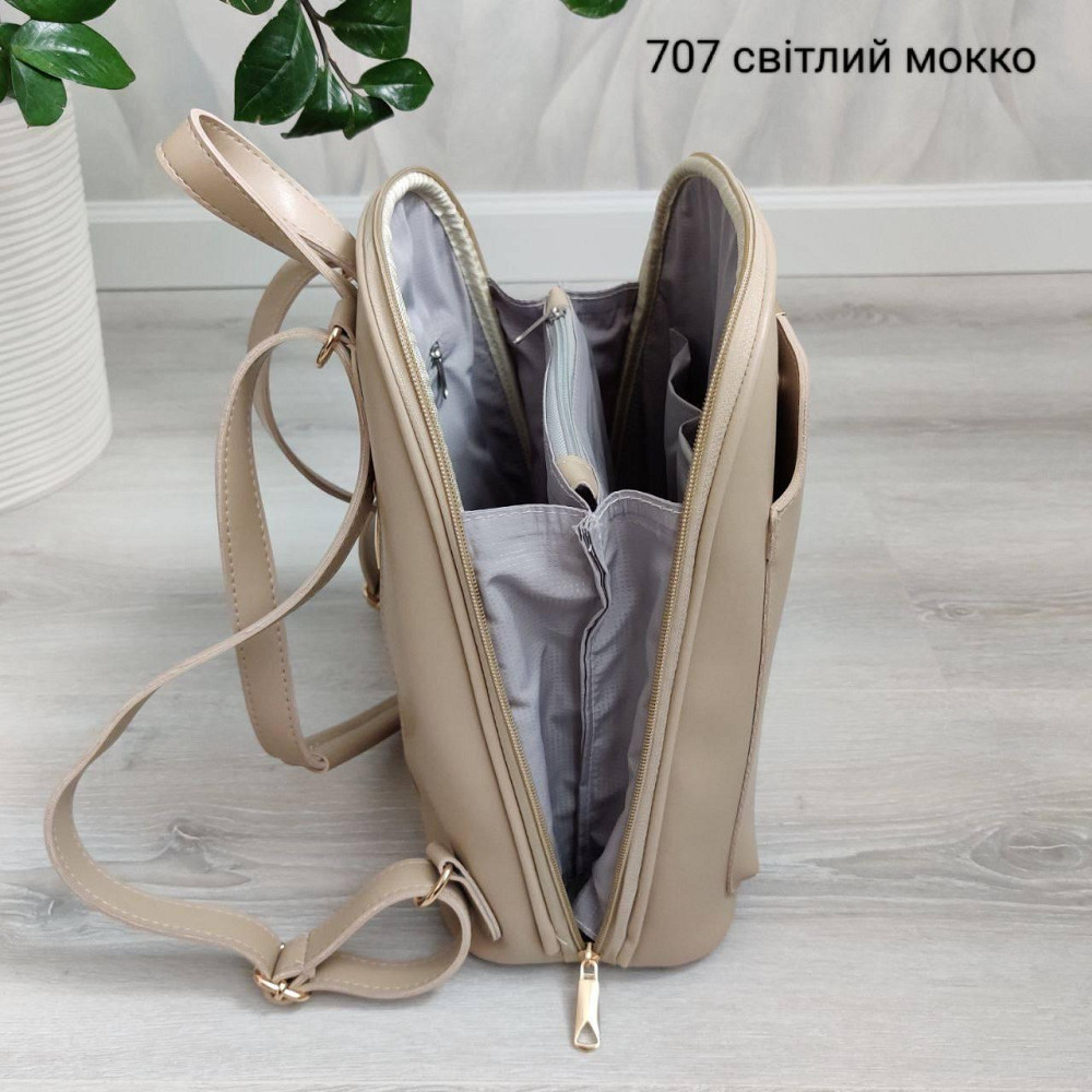 Брендовый женский рюкзак-сумка. Женский маленький брендовый рюкзак-сумка. Цвет светлый Мокко 707 Киев - изображение 7