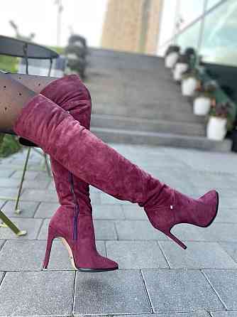 Nivelle Ботфорти жіночі демісезонні замшеві на підборах 5261 (10502) бордові / Чоботи весна-осі Коломыя