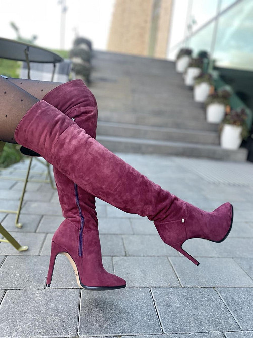Nivelle Ботфорти жіночі демісезонні замшеві на підборах 5261 (10502) бордові / Чоботи весна-осі Коломыя - изображение 3