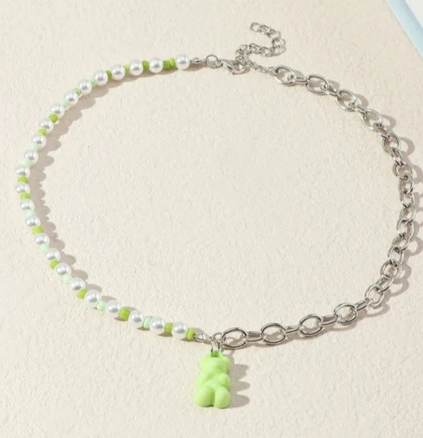 Бусы с мишками салатовые - длина 40см, (ругелируется), пластик Киев - изображение 1