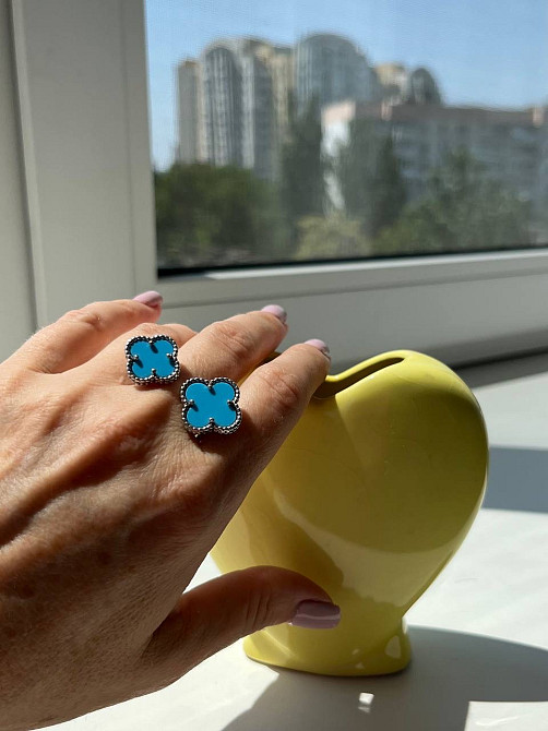 Кольцо Van Cleef посеребрение / кольцо летнее голубой клевер Одесса - изображение 8