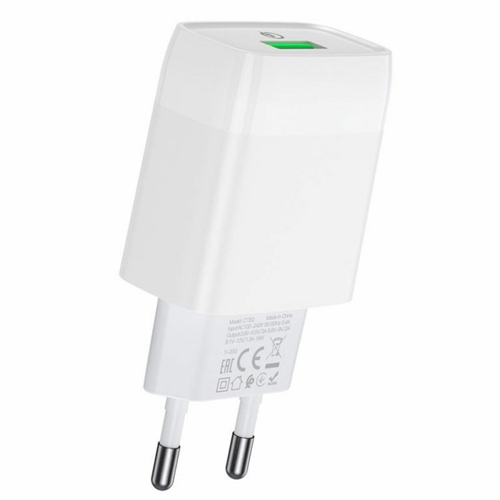 Мережевий зарядний пристрій HOCO C72Q Glorious single port QC3.0 charger 18W White Київ - фото 2