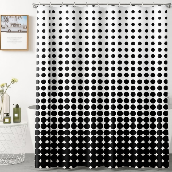 Шторка для ванної та душу 180x180 см водостійка, шторка для ванної кімнати з кільцями і гачками, біла з чорним принтом Кам'янець-Подільський
