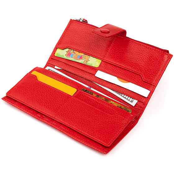 Оригинальный кошелек кожаный женский на хлястике с кнопкой ST Leather 19281 Красный Киев