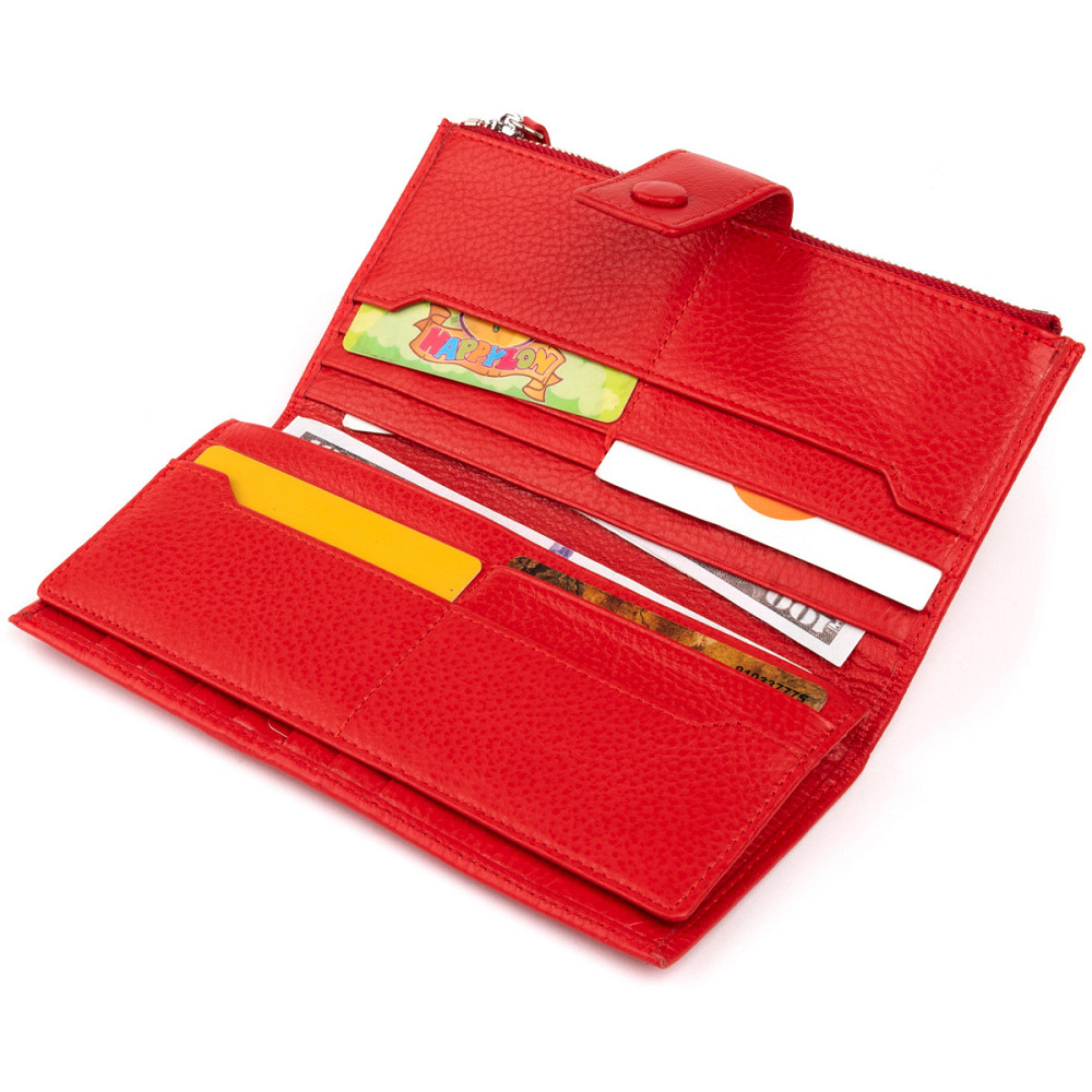 Оригинальный кошелек кожаный женский на хлястике с кнопкой ST Leather 19281 Красный Киев - изображение 5