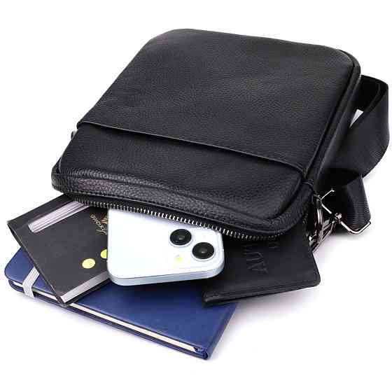 Компактна чоловіча сумка на плече з натуральної шкіри Чорний (Vintage) Київ