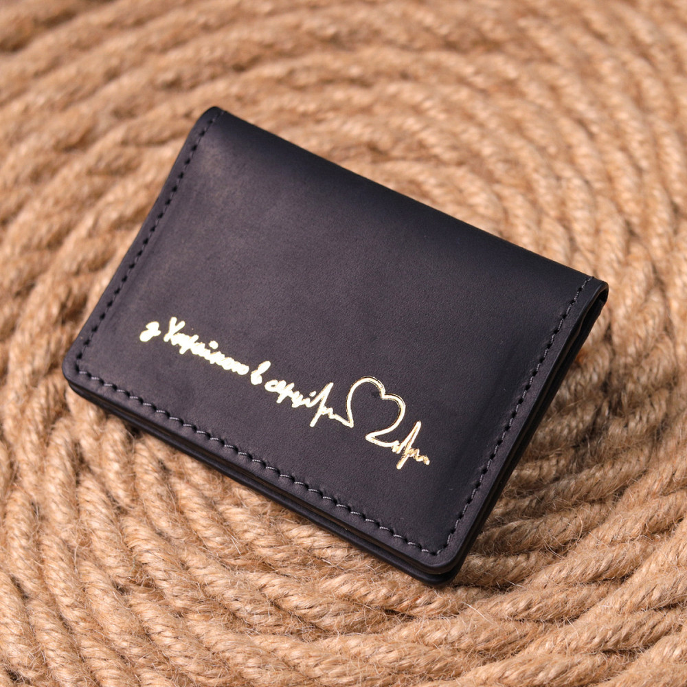 Практична шкіряна обкладинка на документи Серце GRANDE PELLE 16702 Чорна Київ - фото 3