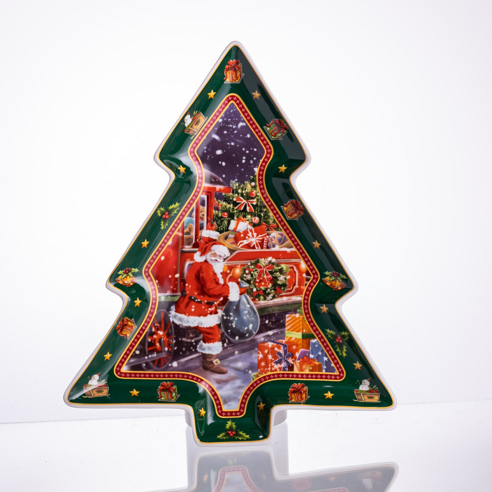 Yiwu Сервірувальне новорічне блюдо для закусок з порцеляни Santa 29×24×2 (см) HP-SDHK-18 Коломия - фото 1