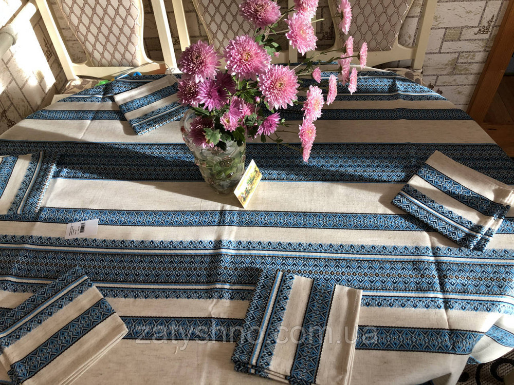 Голубая вышитая скатерть  с салфетками Киев - изображение 5