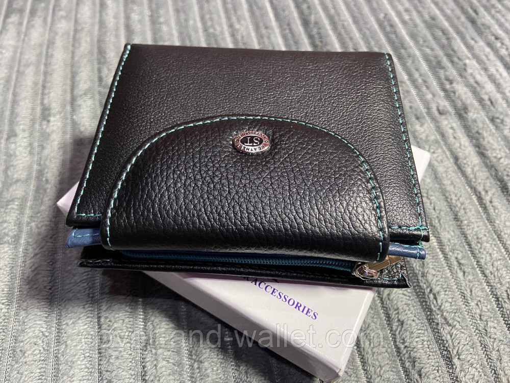 Небольшой женский кожаный кошелек с монетницей черного цвета ST 410-1 Киев - изображение 9