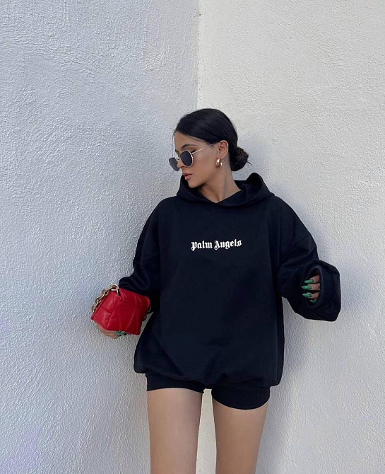 Женский худи на флисе оверсайз Черный 42/48 Харьков - изображение 1