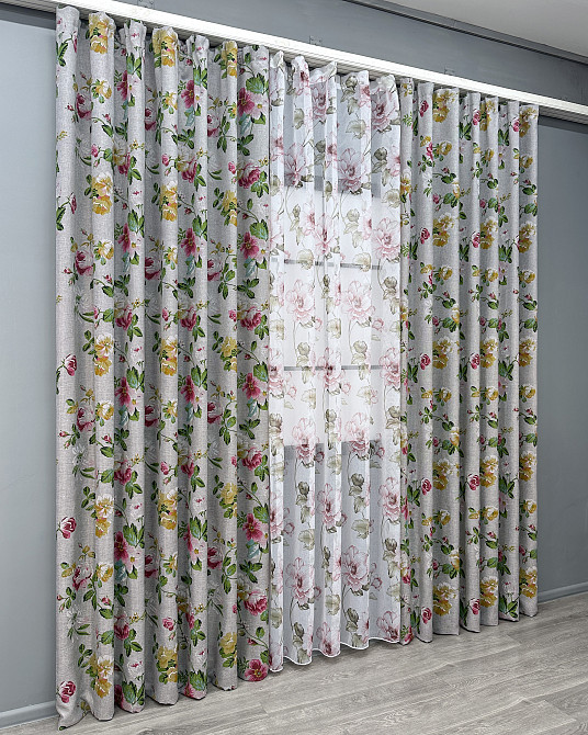 Комплект штор VR-Textil Льон Прованс 150х270 2шт і Тюль 500х270 2083ш-1867т Різнобарвний 71-204/4 Київ - фото 3