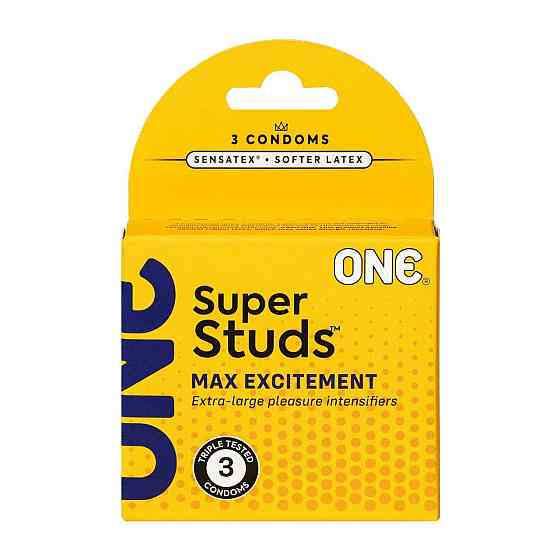 Презервативи ONE Super Studs, 3 шт, з точковим рельєфом, зі змазкою, паковання — картонна коробка Sex Aura Київ