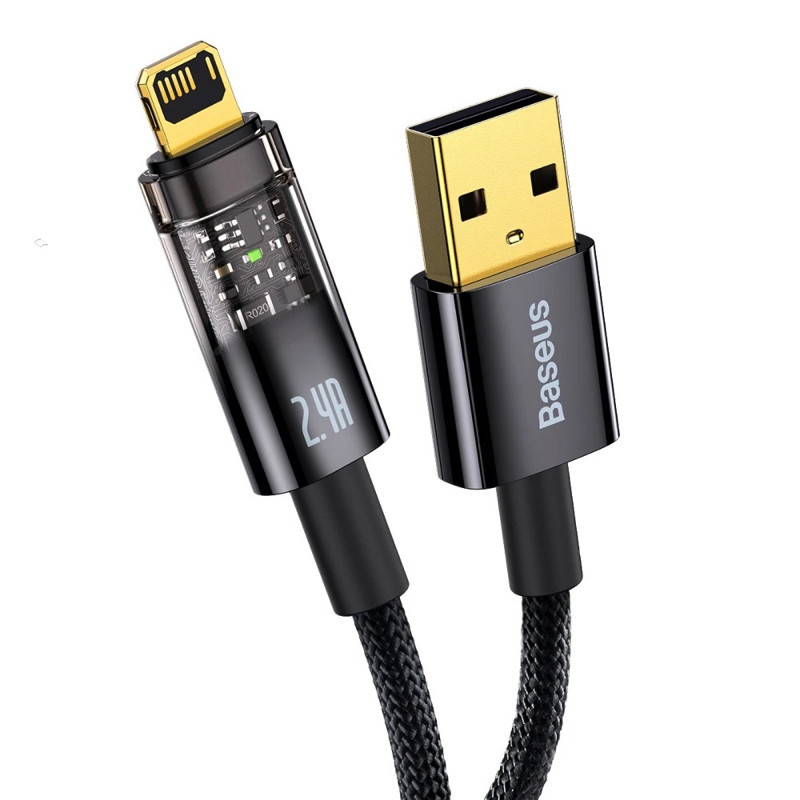 Кабель Baseus Explorer Series Auto Power-Off Fast Charging Data Cable USB to IP 2.4A 1m Black Київ - фото 1