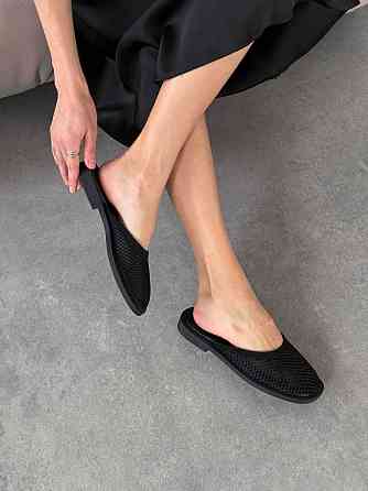 Mermaid Стильні шльопанці жіночі, натуральна шкіра + сітка, чорні з закритим носком літні Merma Коломыя