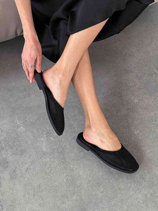Mermaid Стильні шльопанці жіночі, натуральна шкіра + сітка, чорні з закритим носком літні Merma Коломыя - изображение 2