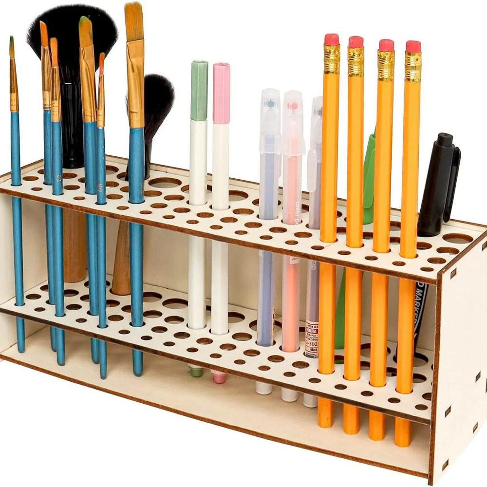 Тримач дерев'яний для пензлів, ручок, олівців. настільний, настінний органайзер для пензлів, 67 отворів Кам'янець-Подільський - фото 4