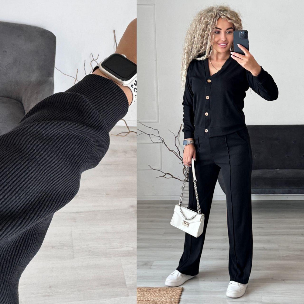 Женский стильный повседневный костюм двойка: кардиган на пуговицах + брюки трикотажный рубчик Одесса - изображение 8