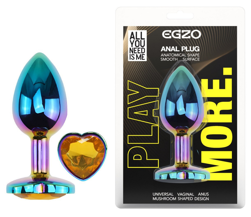 Анальна пробка з кристалом EGZO - Multicolor Heart Plug Yellow size S Sex Aura Київ - фото 1