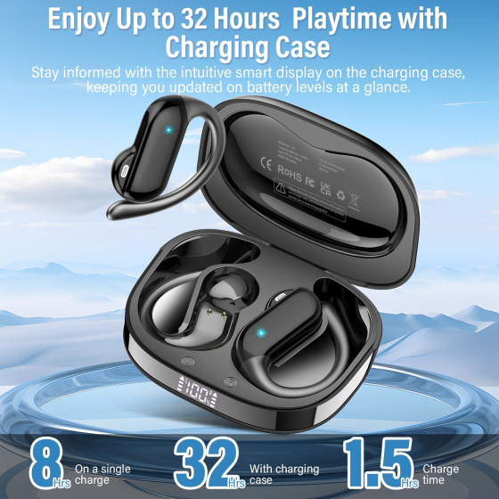 Беспроводные наушники Dusonlap E6 Bluetooth 5.4, открытые, Hi-Fi стерео, ENC, 32 ч, IPX7, для спорта и бега Киев