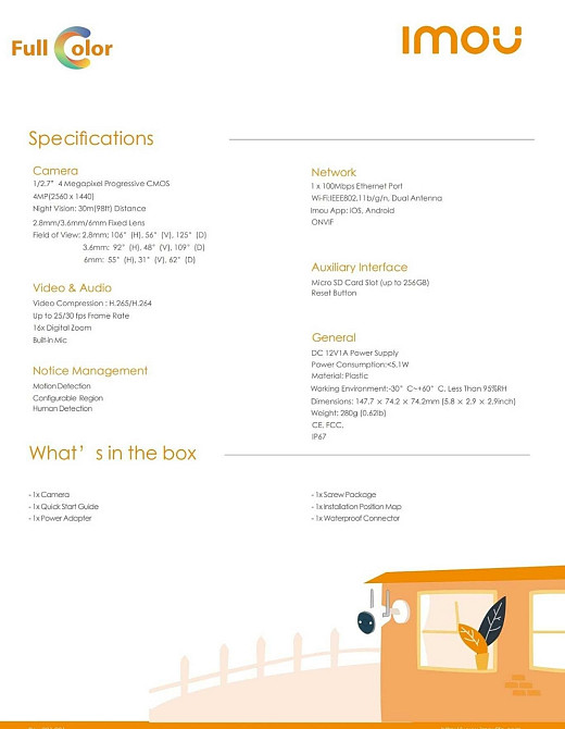 LP камера 4мп с WI-FI c Lmou Bullet 2E (lPC-F42 FP)- Full color IMOU Bullet 2E (IPC-F42FP) Харків - фото 8