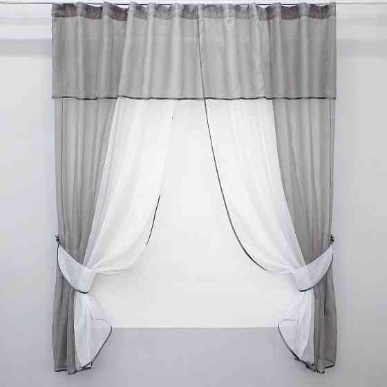 Кухонные шторы VR-Textil № 090к с ламбрекеном и подвязками серый с белым 280х170 см (50-310) Киев