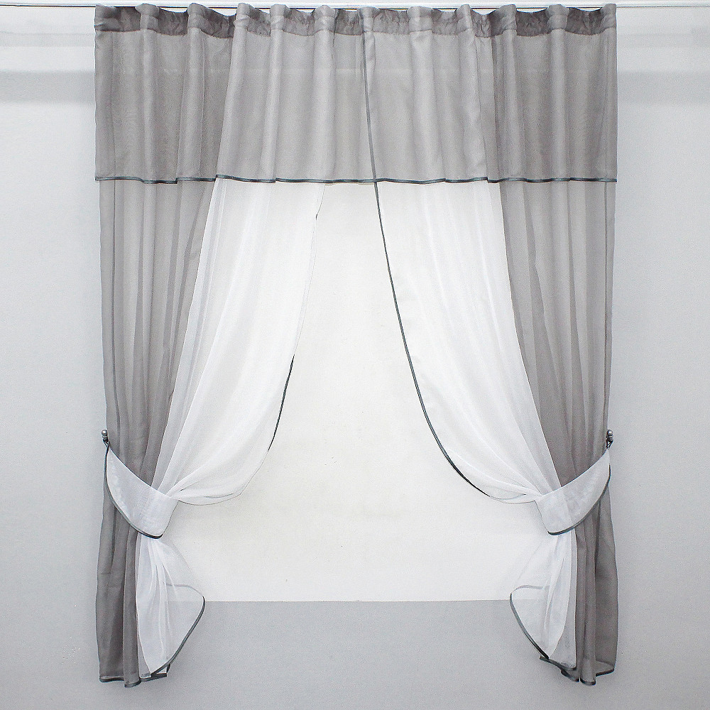 Кухонные шторы VR-Textil № 090к с ламбрекеном и подвязками серый с белым 280х170 см (50-310) Киев - изображение 1