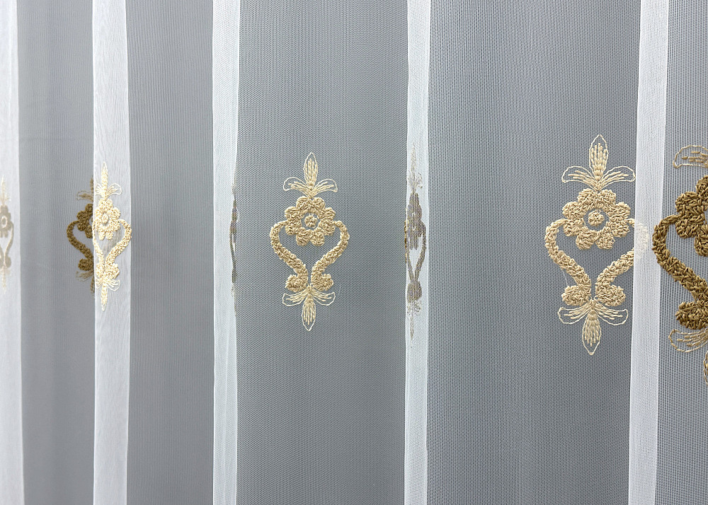 Тюль фатин с объемной вышивкой цвет белый с бежевым и шоколадным 1845т Киев - изображение 3