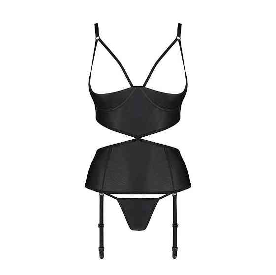 Корсет з відкритими грудьми Passion JANNIES CORSET L/XL black, стрінги в наборі Sex Aura Київ