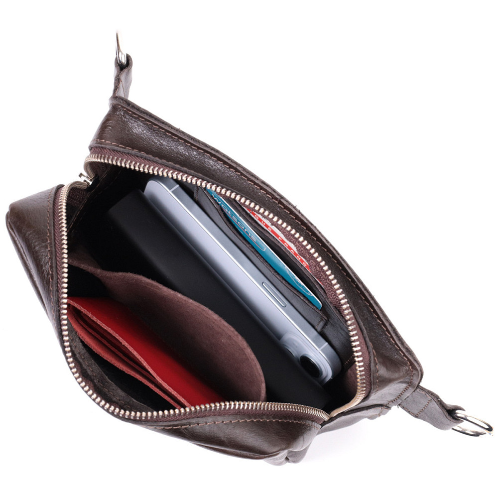 Прямоугольная сумка бананка из качественной натуральной кожи GRANDE PELLE 22575 Коричневый Киев - изображение 6